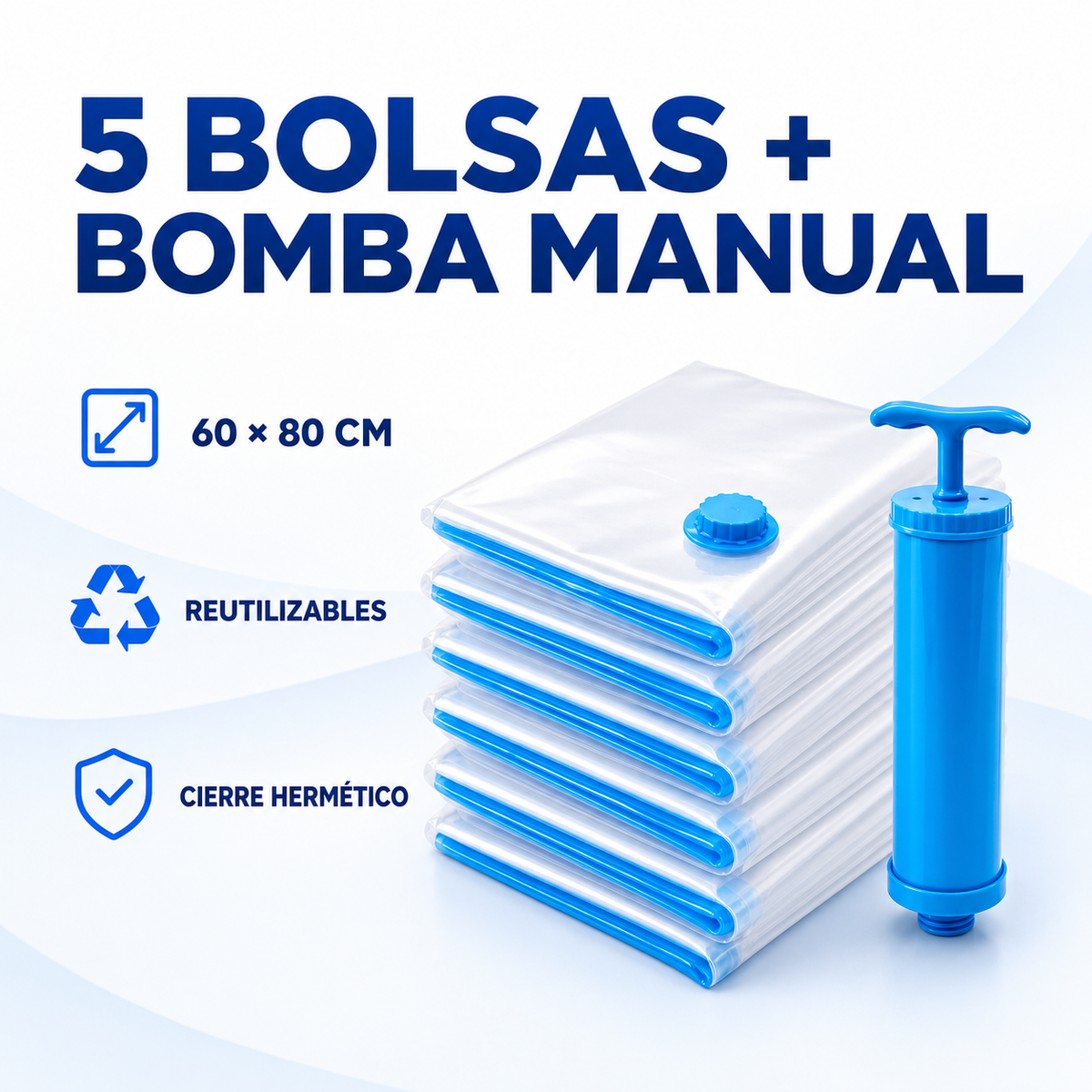 Kit 5 Bolsas al Vacío 60×80 cm + Bomba Manual