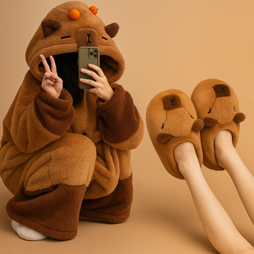 Pijama Acolchado Capibara + Pantufas