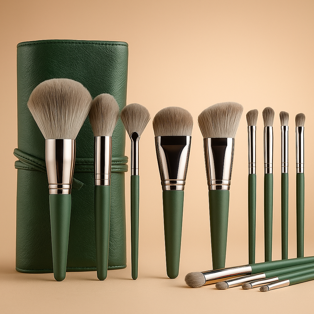 Set de Brochas de Maquillaje Premium con Estuche Enrollable
