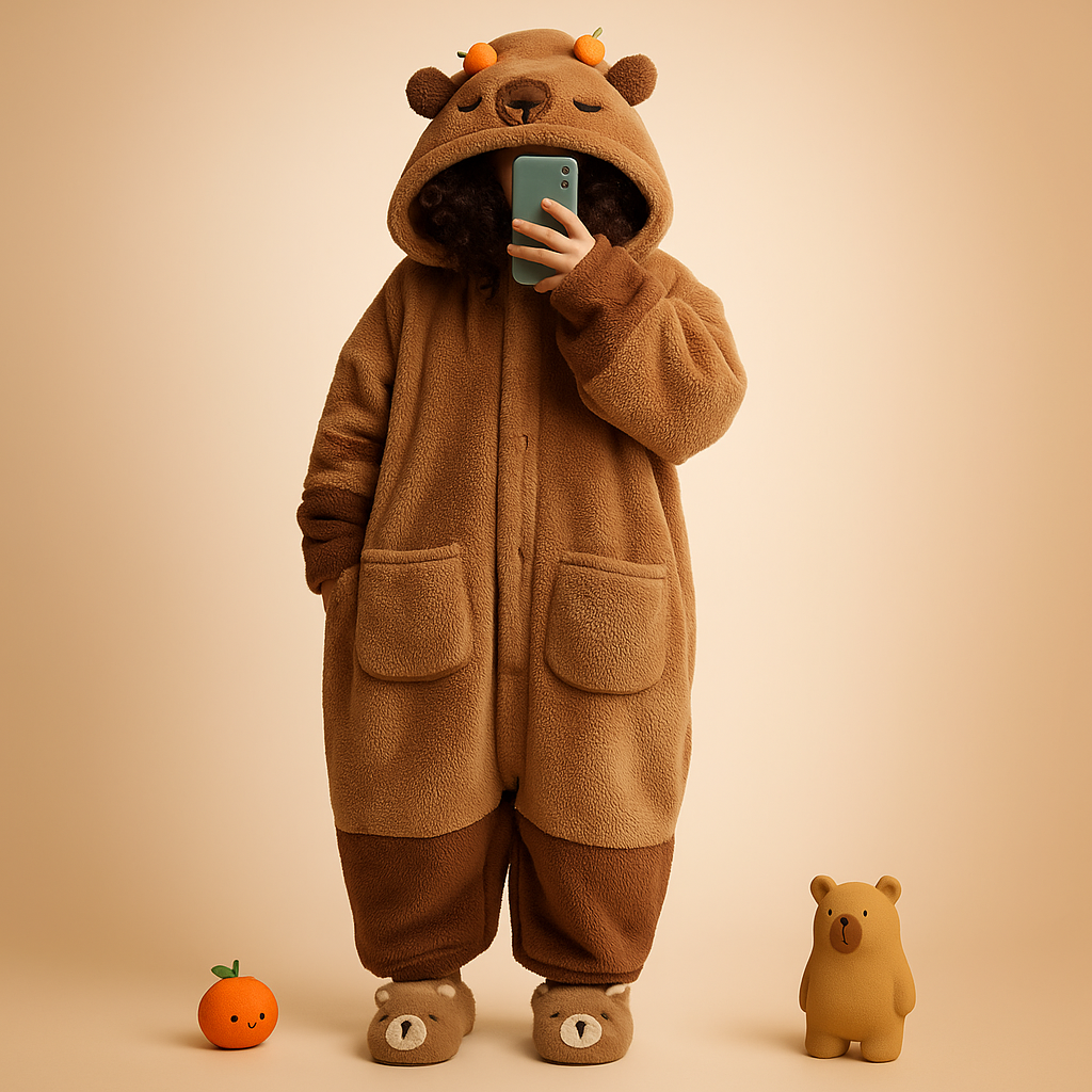 Pijama Acolchado Capibara + Pantufas